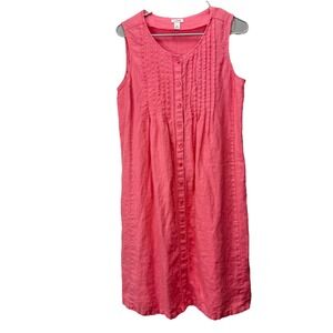 LL Bean Coral Pink Linen Sleeveless A Line Button Dress Size 12